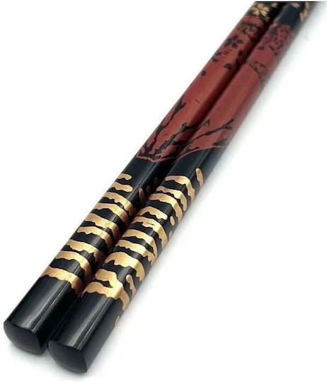 Chopsticks Χειροποίητα Ξύλινα Λάκα Μαύρα Σχέδιo 24 Εκατ 2 Τμχ Kenro