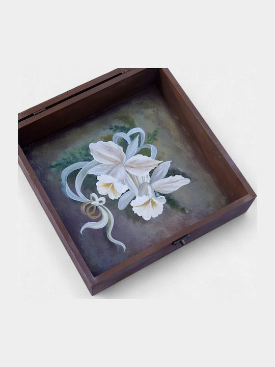 Artefakt Handgefertigte Hochzeitskronenbox Lilien Ringe 27x27x9cm
