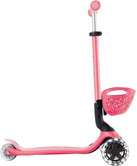 Globber Kids Scooter Foldable Go.Up Baby Lights 360 3-Wheel with Seat for 15 Months Coral Pink