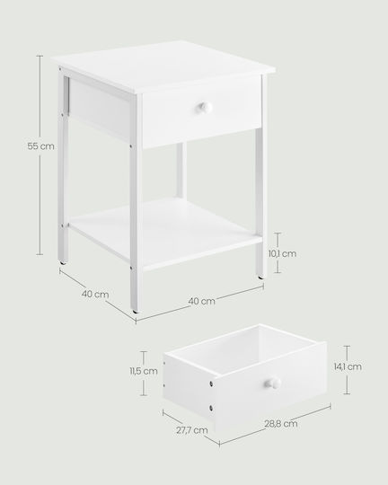 Noptieră Metalică cu Suprafață de Sticlă Alb 40x40x55cm