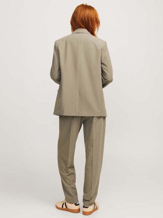 Women's High-waisted Fabric Trousers Straight Line Khaki