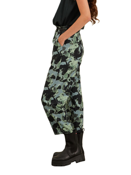 Namaste Women's High-waisted Fabric Trousers BLACK- GREEN