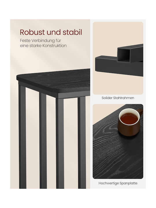 Rectangular Side Table Metal with Wheels Black Ebony W50xL35xH60cm
