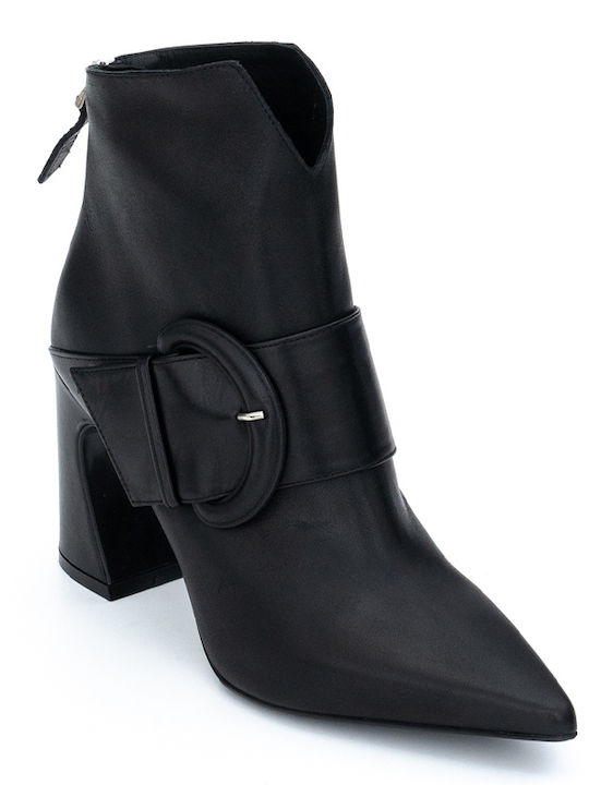 Perlapura Leather Women's Ankle Boots with High Heel Black