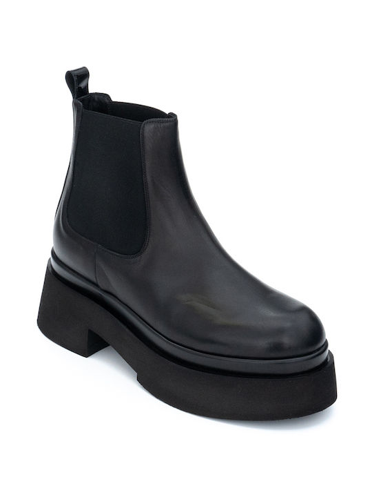 Perlapura Leather Women's Chelsea Boots with Medium Heel Black