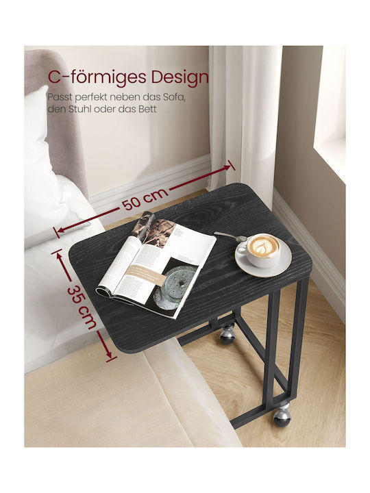 Rectangular Side Table Metal with Wheels Black Ebony W50xL35xH60cm