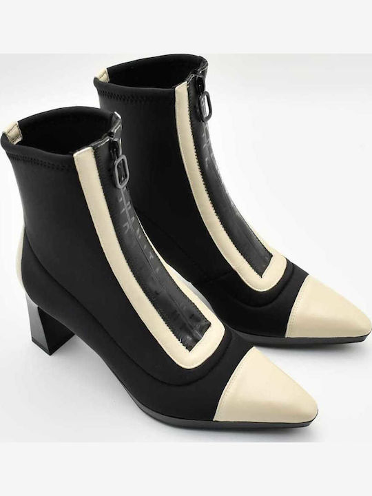 Leather Women's Ankle Boots with Medium Heel Black