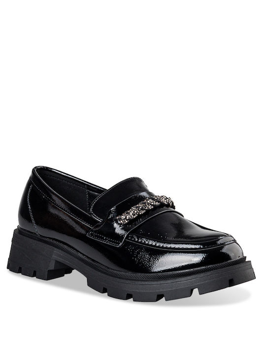 Envie Shoes Shiny Women's Loafers in Black Color