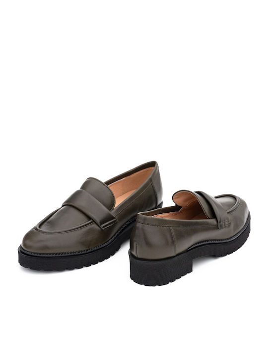 Δερμάτινα Γυναικεία Loafers σε Πράσινο Χρώμα