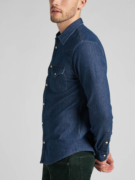 Western Cu mânecă lungă Denim Cămașă Albastru