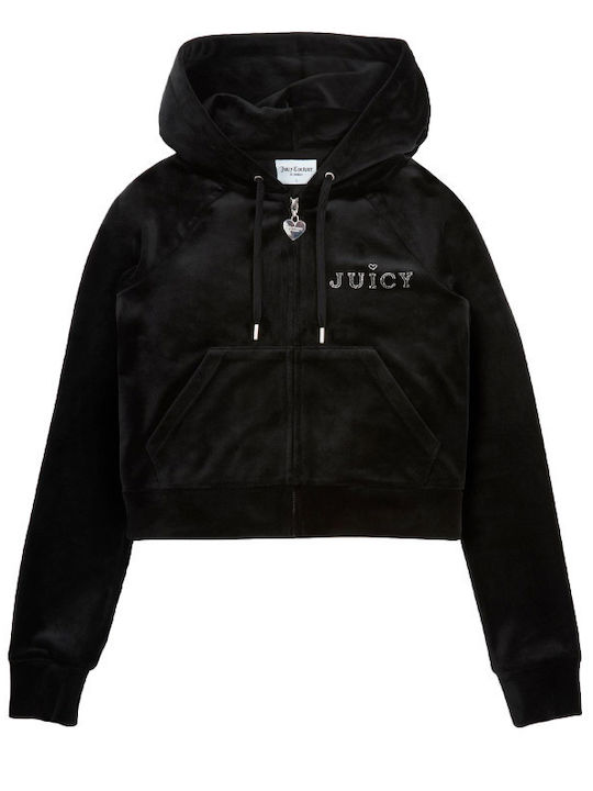 Long Women's Sweatshirt Jacket Velvet Hooded Black