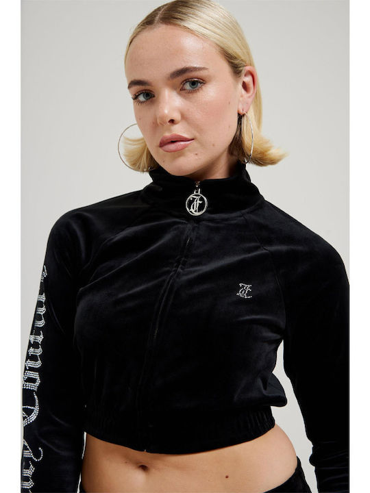 Cropped Women's Sweatshirt Jacket Velvet Black