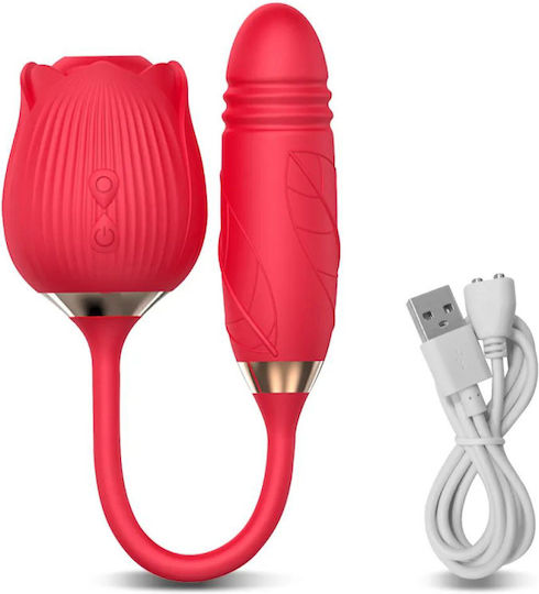 Rose Διπλός Δονητής Κόκκινοςsilicone Clitoral Stimulator Vibrating Tongue Κλασικός Δονητής