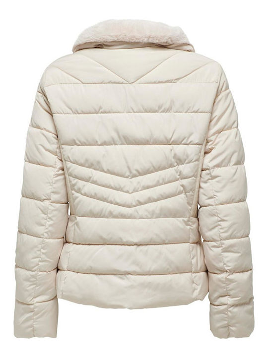 Only Women's Short Puffer Jacket for Winter Pumice Stone, White