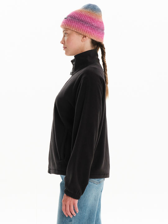 Fleece Γυναικεία Ζακέτα με Φερμουάρ σε Μαύρο Χρώμα