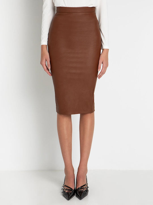 Toi&Moi Leather Pencil Skirt in Brown color