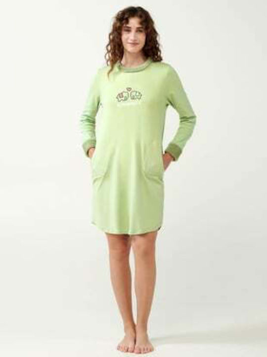 Vamp Winter Cotton Women's Nightdress Green Foam