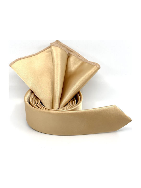 Legend Accessories Σετ Ανδρικής Γραβάτας Μονόχρωμη σε Χρυσό Χρώμα