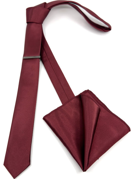 Legend Accessories Σετ Ανδρικής Γραβάτας Μονόχρωμη σε Μπορντό Χρώμα