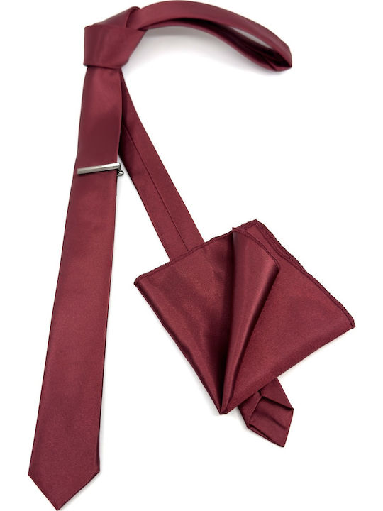 Legend Accessories Σετ Ανδρικής Γραβάτας Μονόχρωμη σε Μπορντό Χρώμα