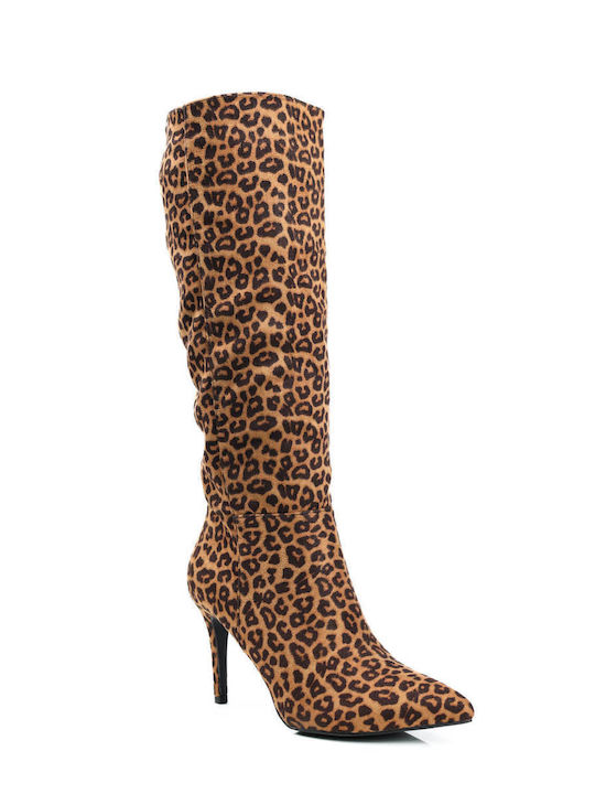 Leopardenstiefel mit dünnem Absatz