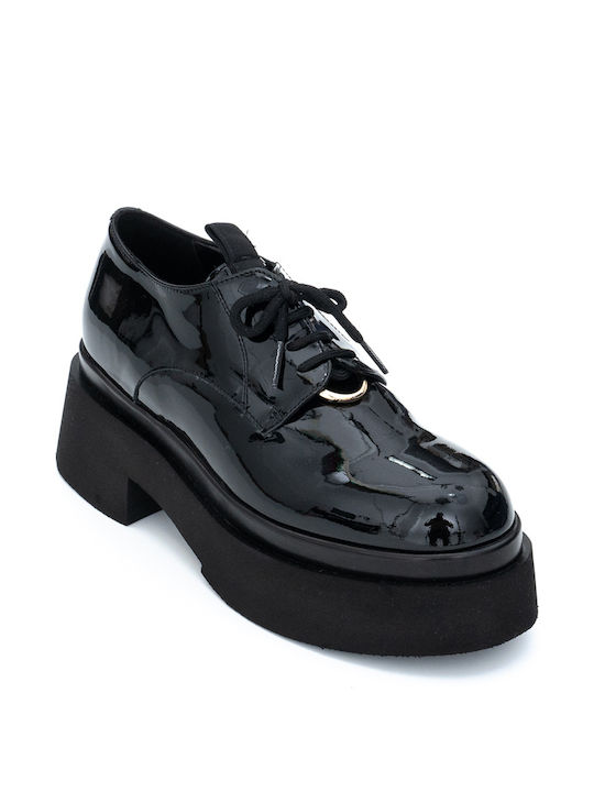 Perlapura Women's Patent Leather Derby Shoes Black