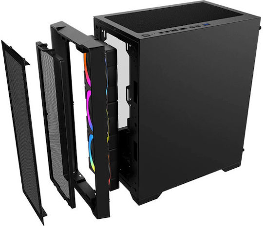 1STPLAYER Trilobite T4 Mesh Геймърско бюро Мини кула Компютърна кутия със страничен прозорец Черен