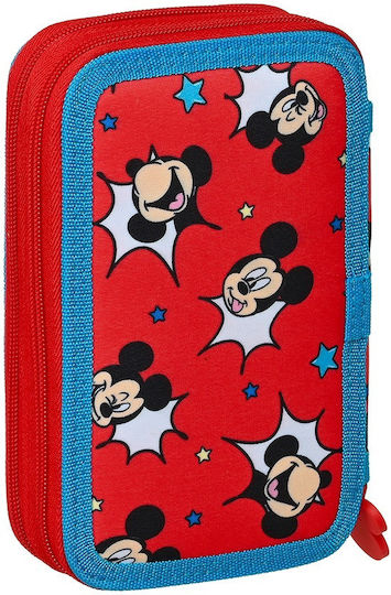 Safta 412214854 Mickey Mouse Happy Smiles Κασετίνα Ύφασμα Κόκκινο