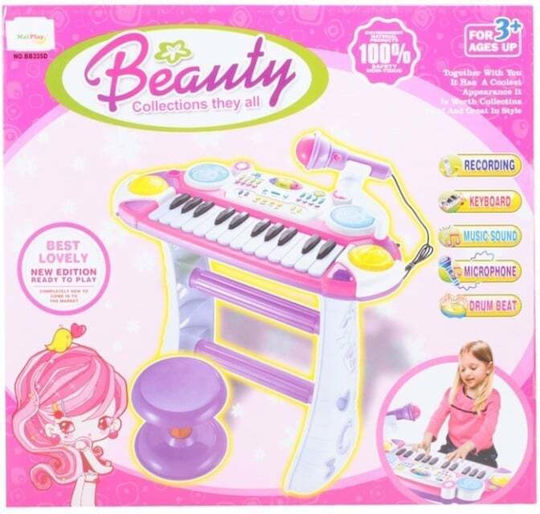 Instrument muzical Malplay Pian electronic cu scaun și microfon, înălțime 45 cm, roz
