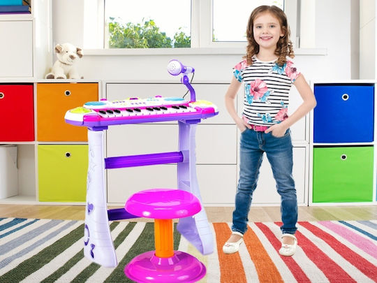 Instrument muzical Malplay Pian electronic cu scaun și microfon, înălțime 45 cm, roz