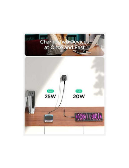Spigen Charger Without Cable GaN with 2 USB-C Ports 45W Power Delivery Blacks (ArcStation Pro)