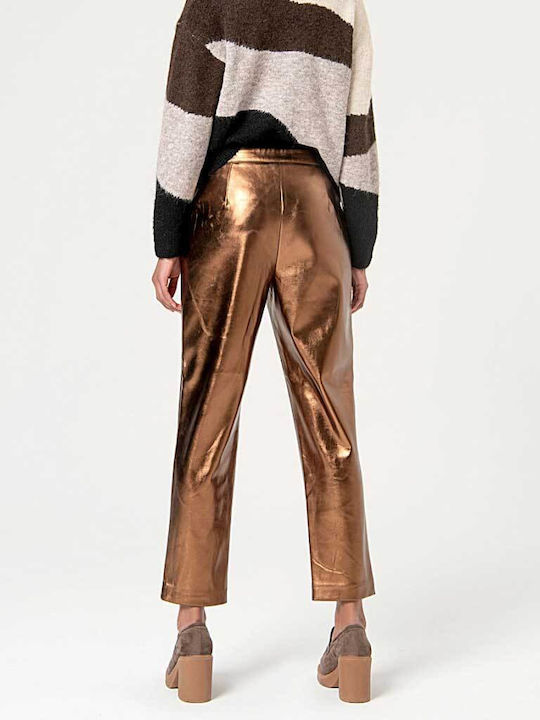 Surkana Women's Leather Trousers in Straight Line Copper