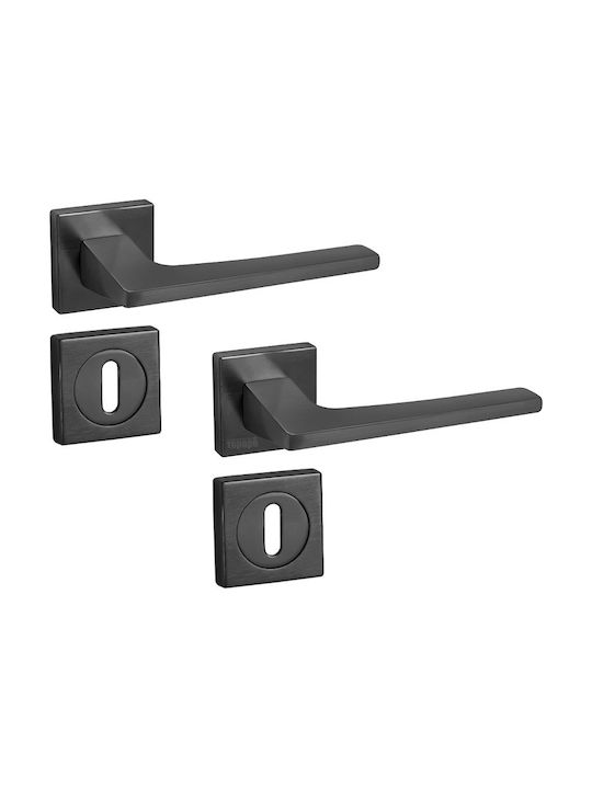 Middle Door Lever with Rosette 182 Pair with Mouthpiece Black