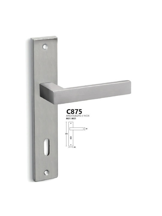 Conset Lever Middle Door with Plate Pair (Center Distance 75mm) Inox