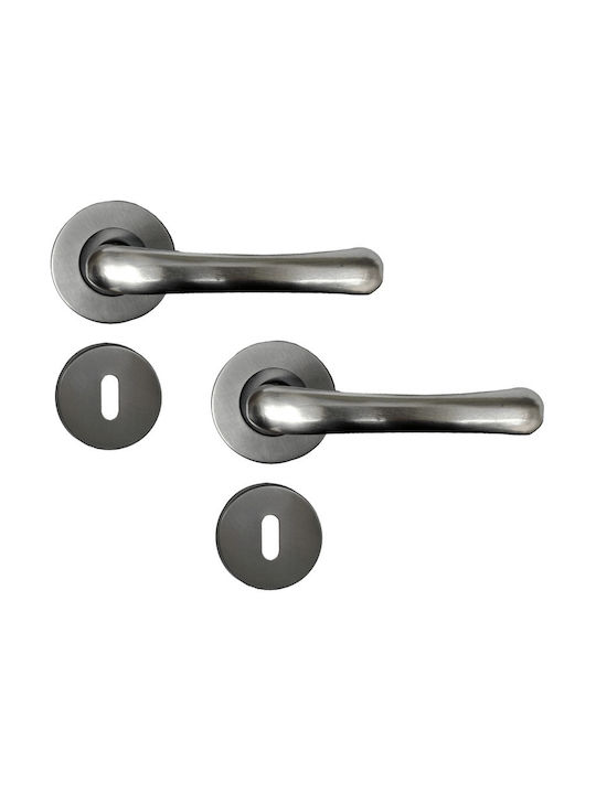 Import Hellas Lever Middle Door with Rosette 215 Pair with Rosette Nickel