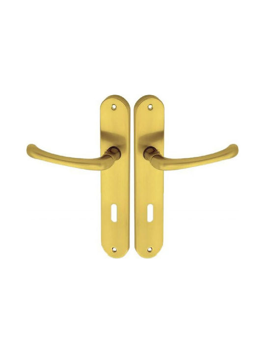 Import Hellas Lever Middle Door with Plate 215 Pair Gold