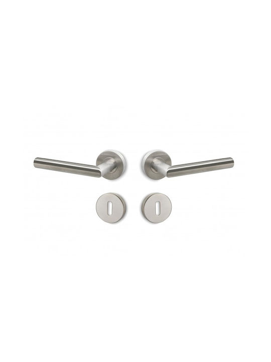 Conset Lever Middle Door with Rosette Pair with Rosette Inox