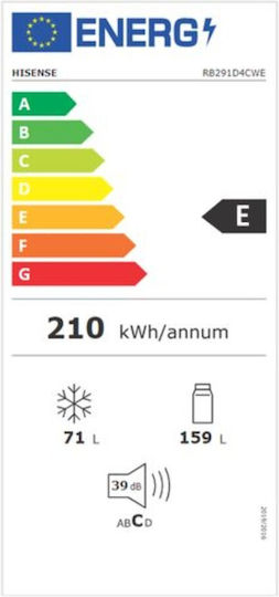 Hisense Kühl-Gefrierkombination 230Es NoFrost H161.3xB55xT55.7cm. Weiß RB291D4CWE