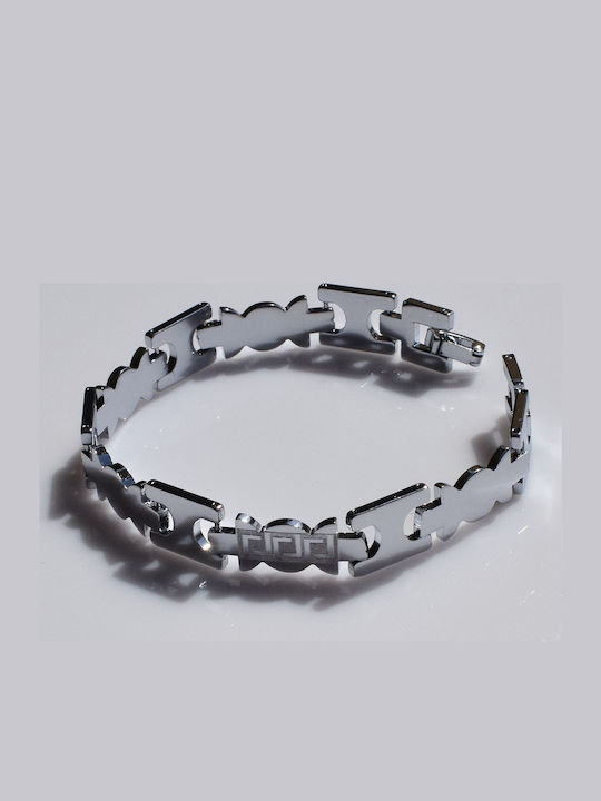 Bizoutaki Men's Bracelet with Meander Design in Steel 20cm
