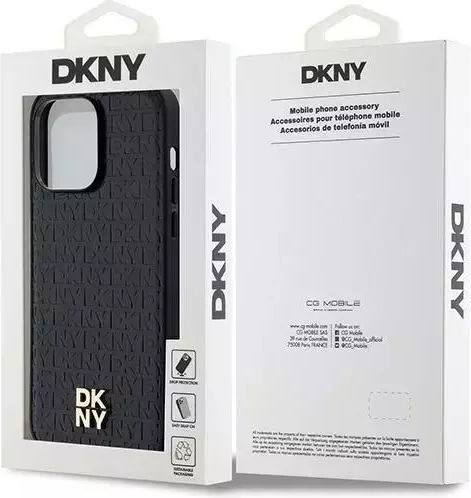 Dkny Pu Leder Wiederholungsmuster Stapel Logo Magsafe Hülle Iphone 14 Pro Max Schwarz