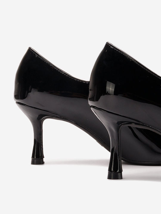 Lovit Patent Leather Black Medium Heels with Strap