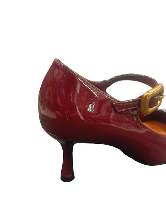 Lovit Patent Leather Burgundy Medium Heels with Strap