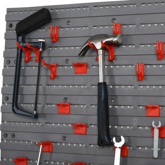 Tool Panel Pp 2 Modules 2 Shelf Support Types 50 Hooks Gray Red Max 30 Kg 95.5x53.5 Cm