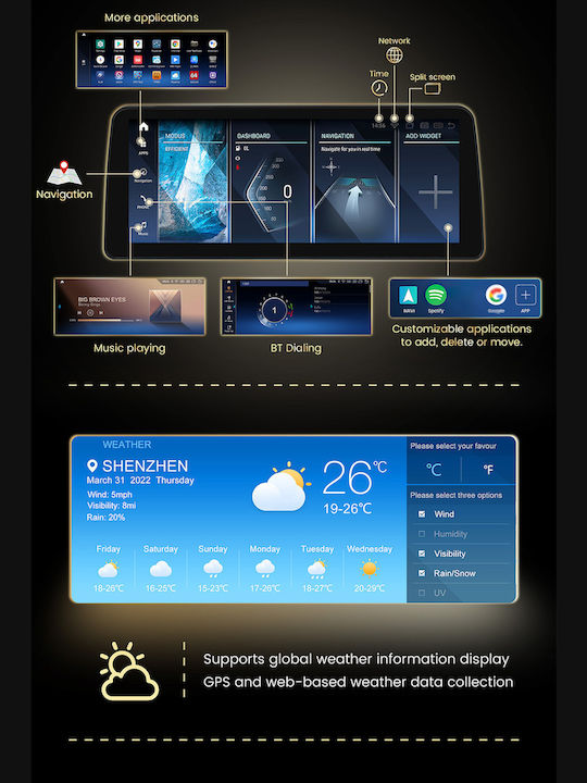 Carmedia Car Audio System 2DIN (Bluetooth/USB/AUX/WiFi/GPS/Apple-Carplay/Android-Auto) with Touch Screen 10.25"