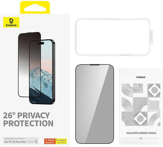 Baseus Diamond Privatsphäre Gehärtetes Glas Gold (iPhone 15 Pro Max)