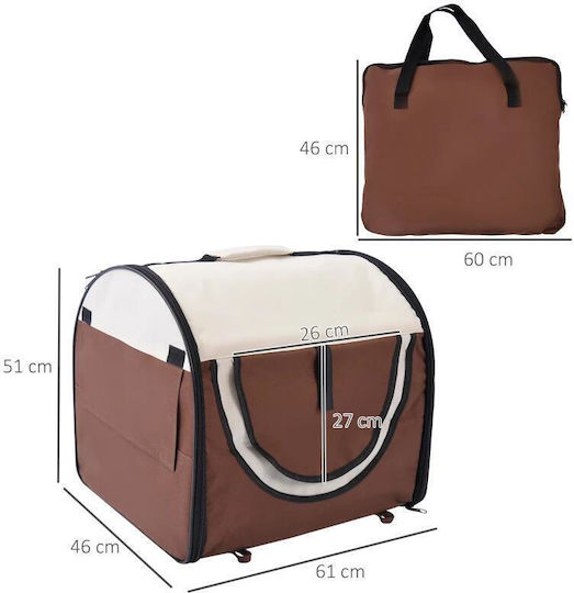 Geantă Transport Câini Pisici Maro Bej Material Oxford Pvc Impermeabil Pliabil Mărime S-M 61x46x51 Cm