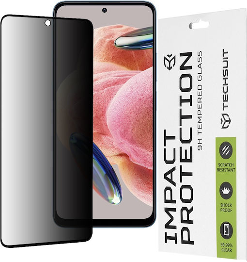 Techsuit Пълно лепило Поверителност Закалено стъкло за цялото лице Черен (Redmi Note 12 4G)
