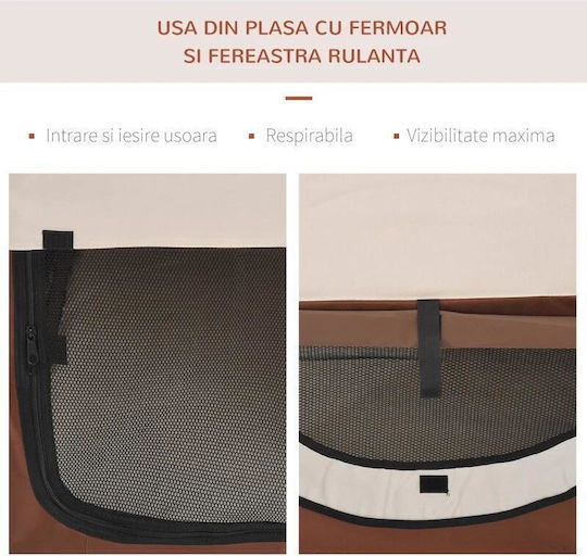 Geantă Transport Câini Pisici Maro Bej Material Oxford Pvc Impermeabil Pliabil Mărime S-M 61x46x51 Cm