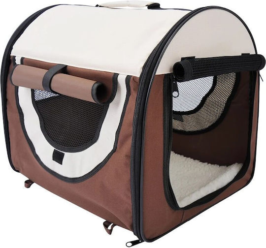 Geantă Transport Câini Pisici Maro Bej Material Oxford Pvc Impermeabil Pliabil Mărime S-M 61x46x51 Cm
