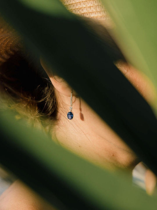 Themelidis Jewels Σκουλαρίκια Κρεμαστά από Λευκόχρυσο 14Κ με Πέτρες Μπλε